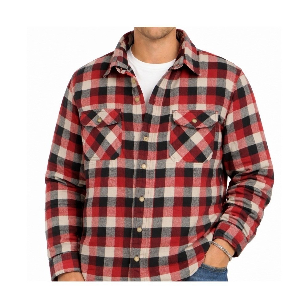 Wrangler Flannel Shirt‎ Jacket Men 3XL Red Plaid Quilted Lined Button Up